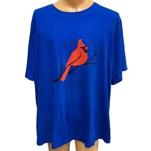 Hand Printed Upcycled Mens 4X Wingspan Inspired Red Northern Cardinal Bird Tee